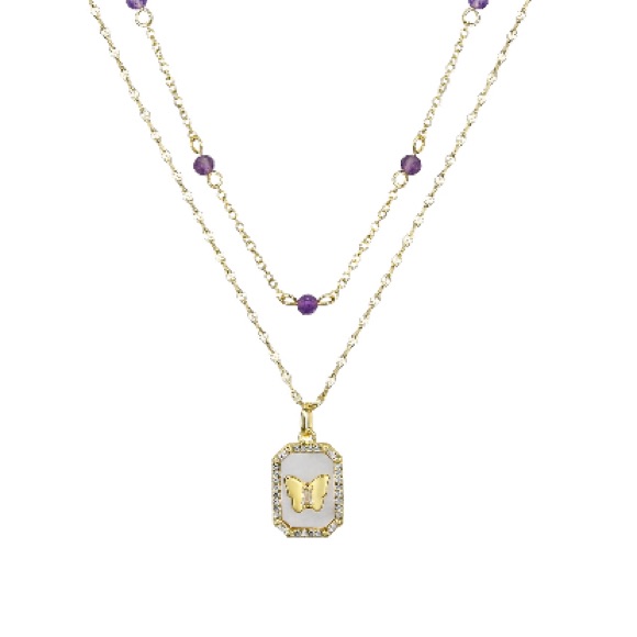 Believe By Brilliance 14 Kt Gold Plated Mother Of Pearl Butterfly Layer Set